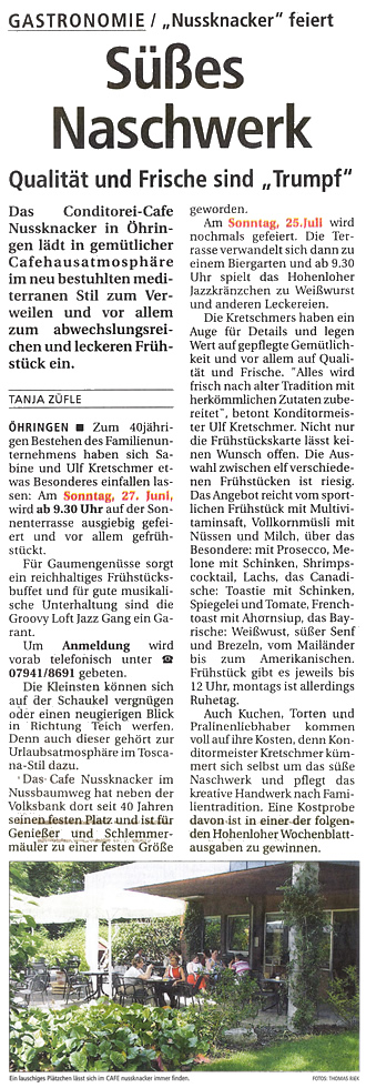 Süßes Naschwerk, Hohenloher Zeitung 26. April 2004