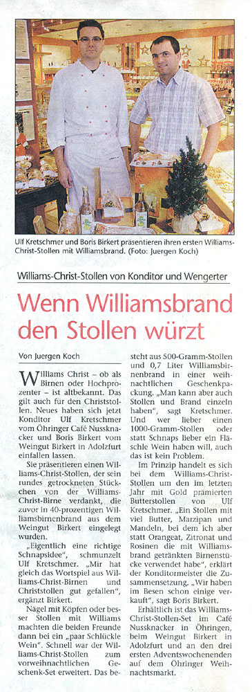Wenn Williamsbrand den Stollen würzt, Hohenloher Zeitung November 2004